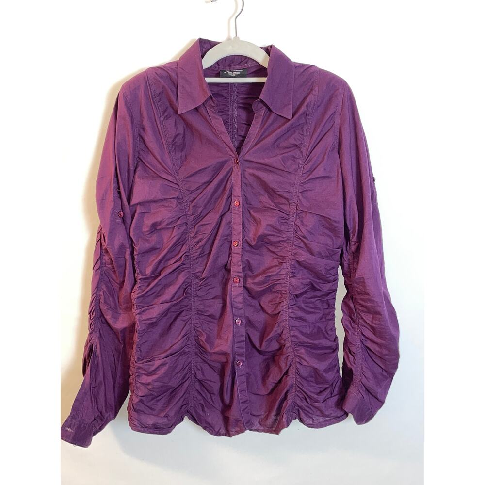 Zashi Ruched Top - Size M - Ruching Detail, Roll Sleeves, Vibrant Purple, Cotton